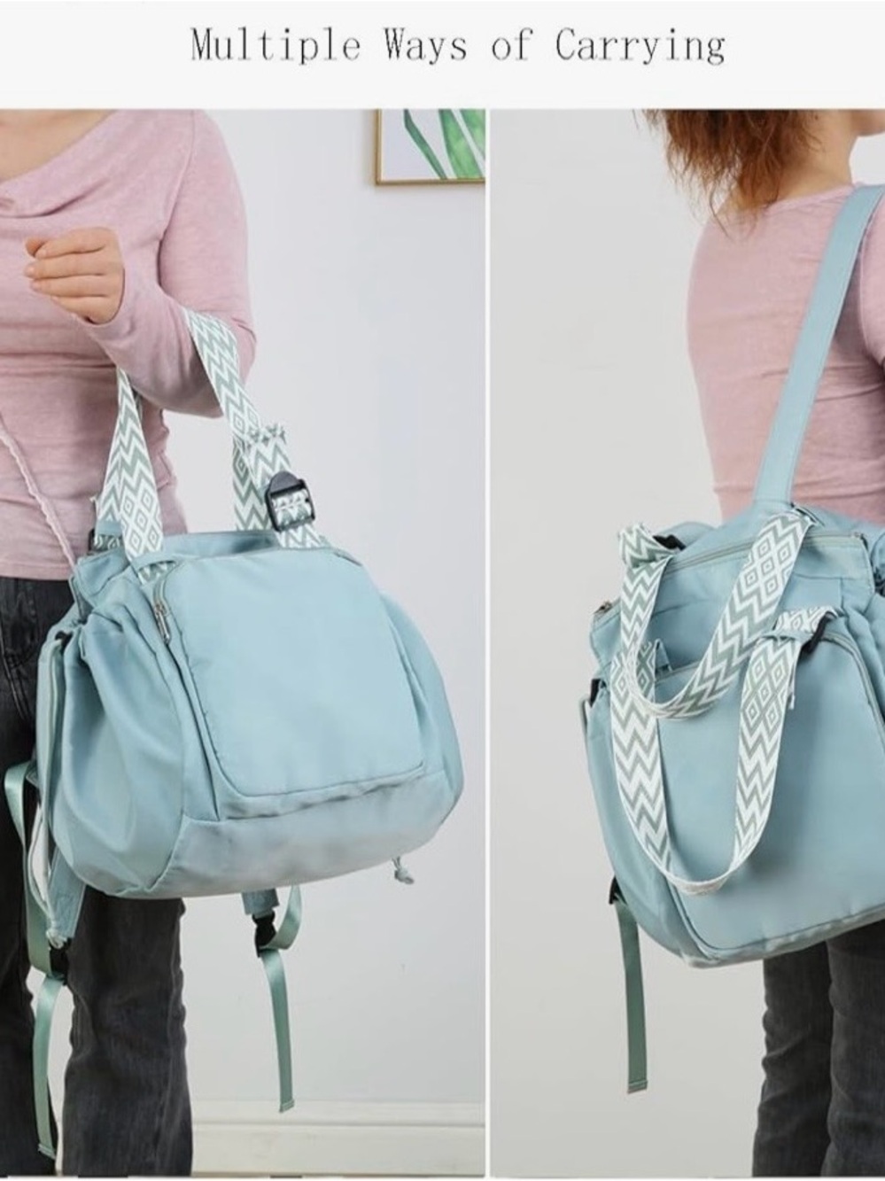 Mint Green Convertible Tote Backpack Travel Bag Aqua Multi Pocket - Picture 2 of 10